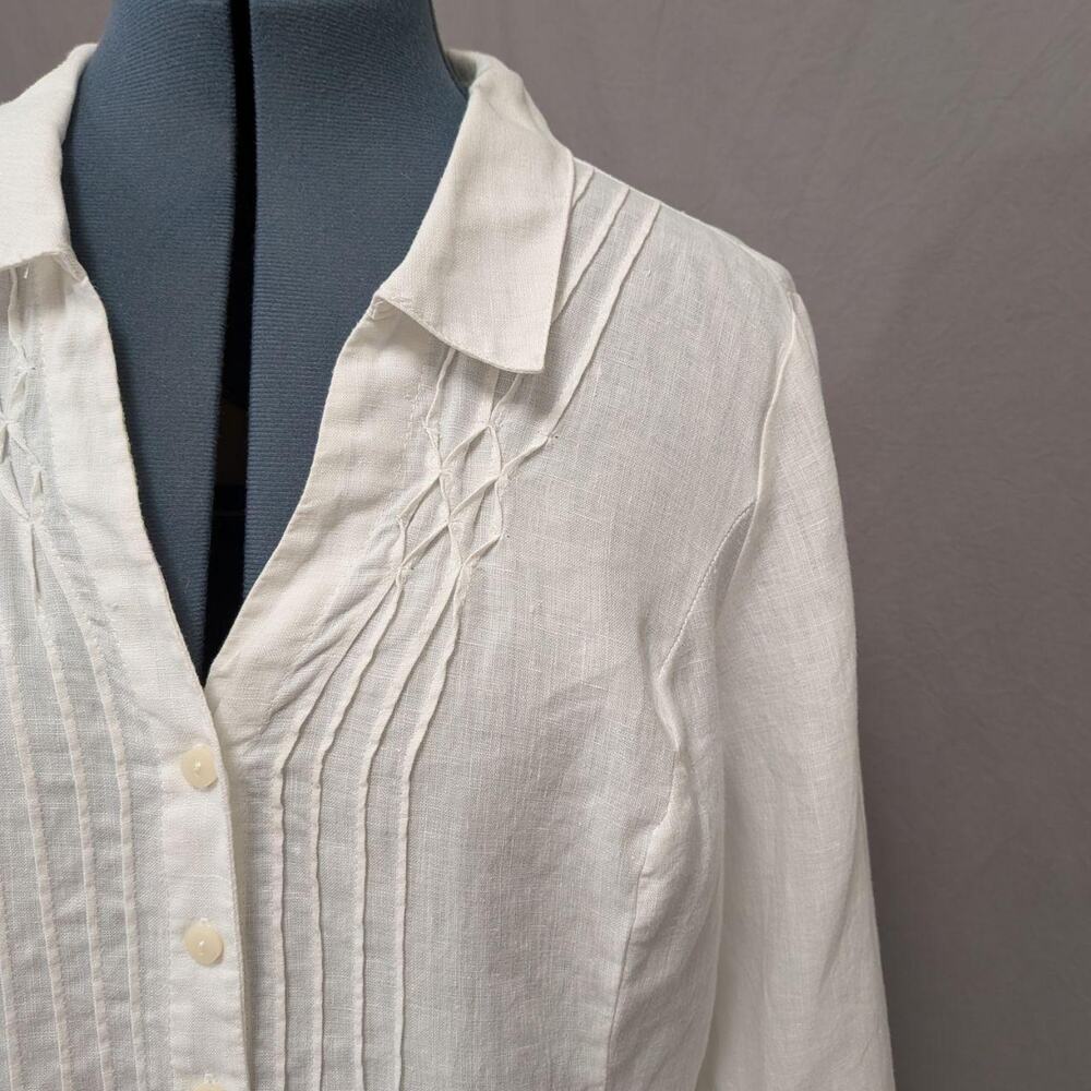 August Silk Options white 100% linen button‑front blouse - Picture 2 of 7